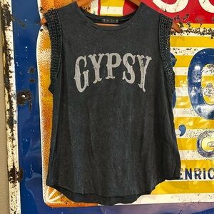 Super soft, gypsy T-shirt with crochet cuffs